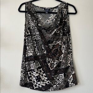 CHAPS|Black/White/Brown Sleeveless Draped Blouse|XL|EUC